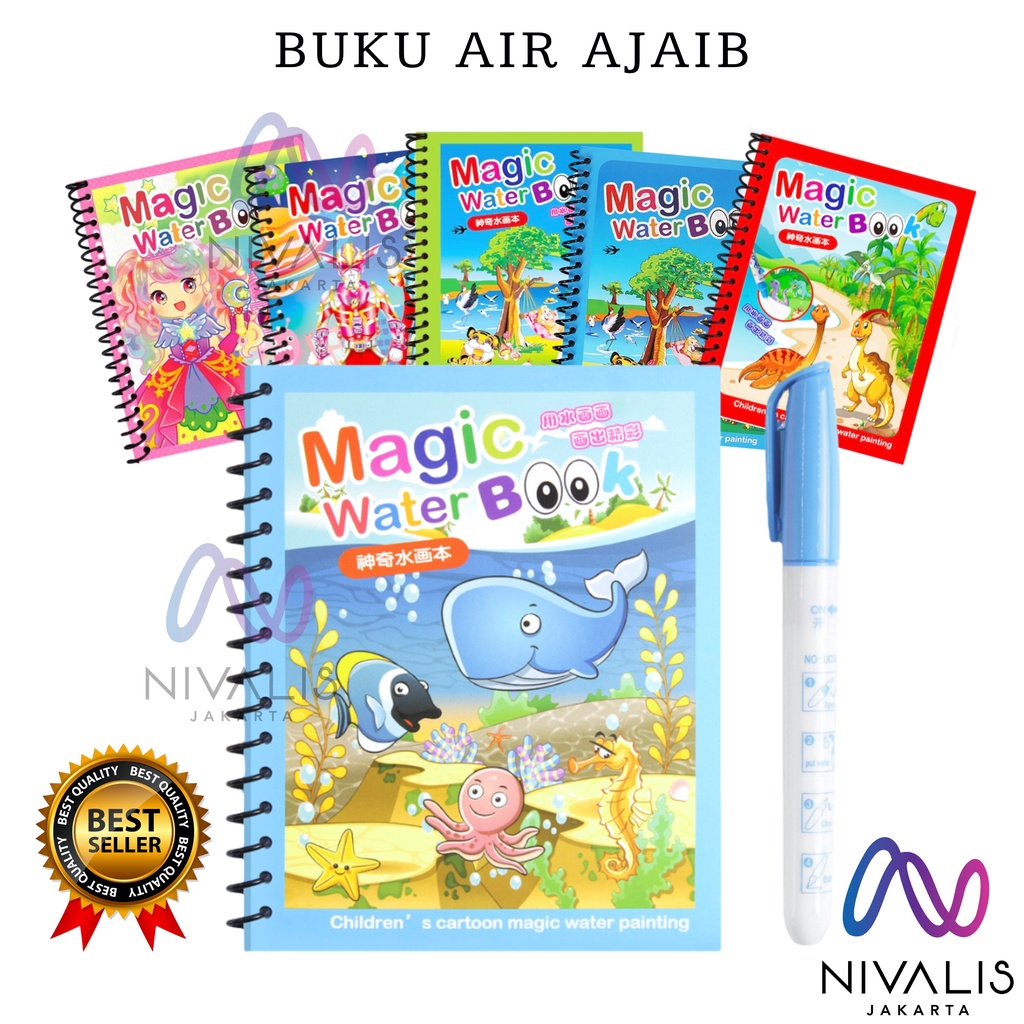 Pack De 4 Libros Mágicos De Agua – Pintura Con Agua Reutilizable – Incluye 4 Bolígrafos – Temas: Dinosaurios, Espacio, Océano Y Cuentos – De 2 A 6 Años