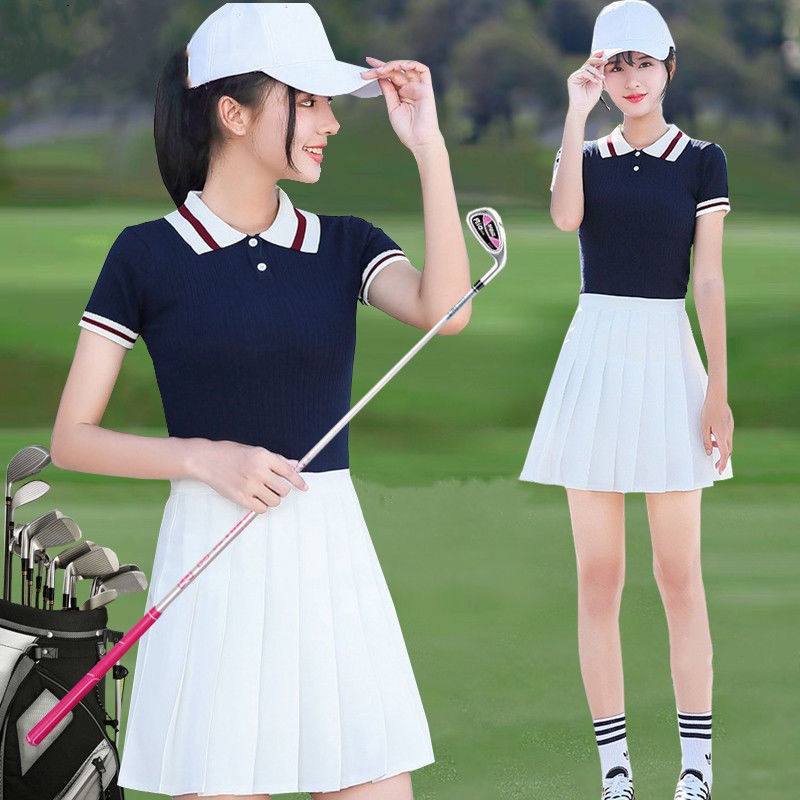 Ropa De Golf De Las Mujeres Solapa De Verano Camiseta De Media Manga Camiseta De Golf De Las Mujeres De Los Deportes De La Falda Corta Traje De Tenis