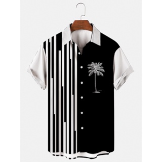 Camisas de rayas blancas y negras para hombre, Camisa de manga corta de  gran tamaño, cárdigan, Camisa hawaiana, ropa de verano, moda Masculina -  AliExpress