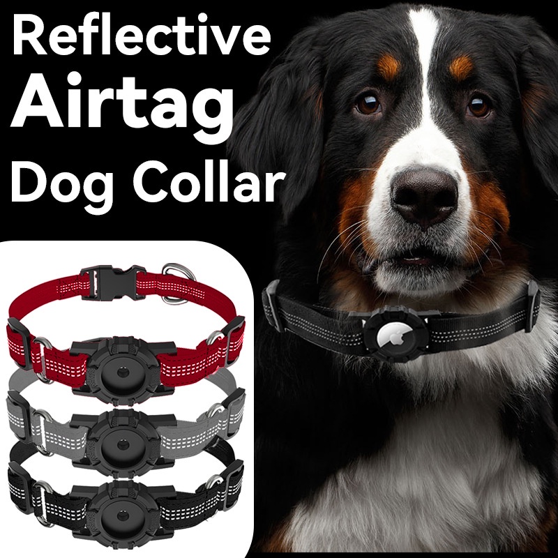 AirTag - Collar de perro acolchado para Apple AirTag, collar ajustable para  mascotas, collar de nailon para mascotas para perros grandes, collar de