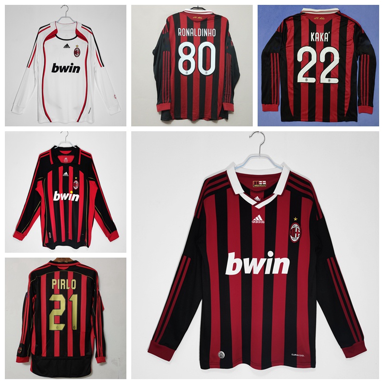 2006 07 09 10 13 14 Temporada AC Milan Retro Manga Larga Camiseta