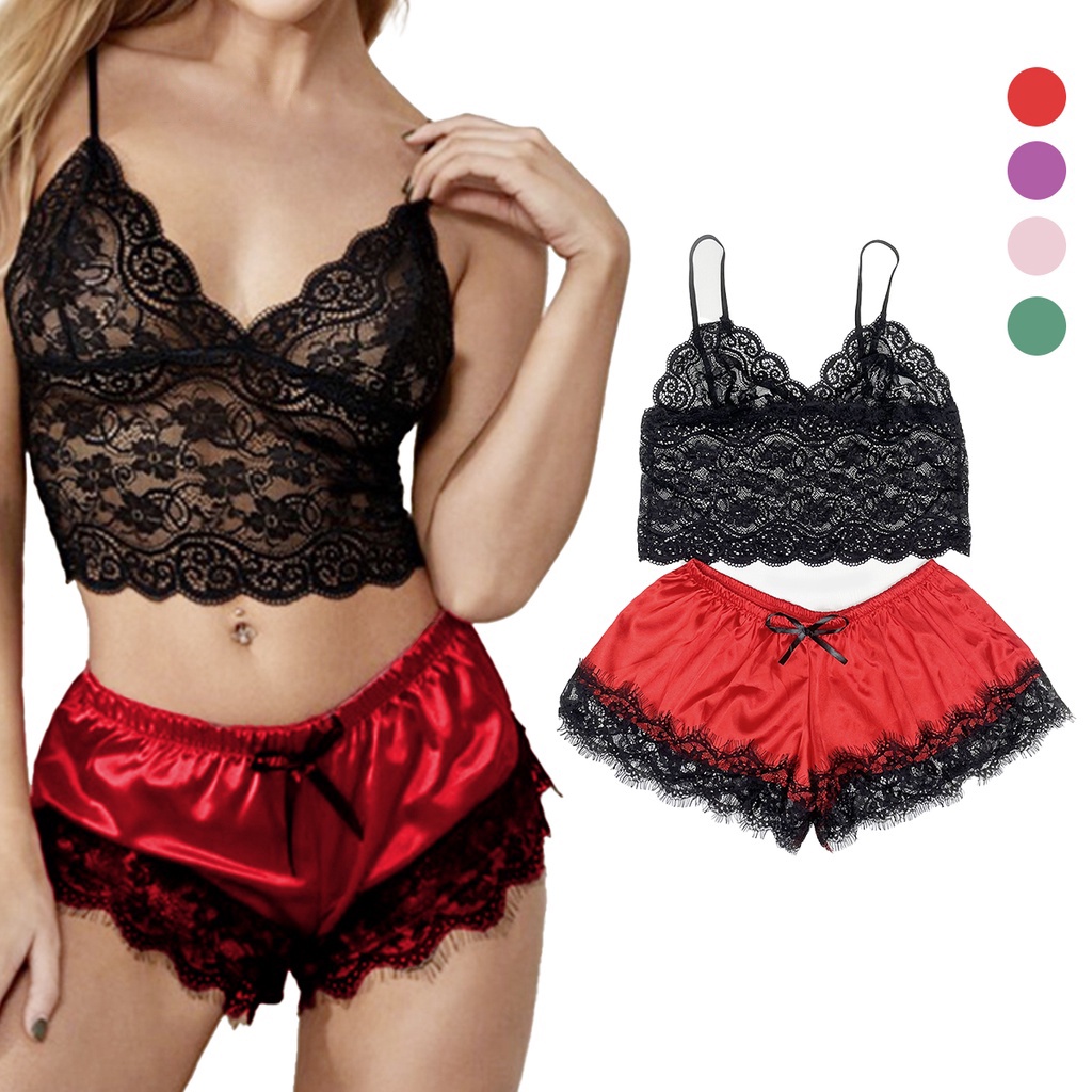 Sexy Pijama Set Negro Encaje Sling Multicolor | Shopee Colombia