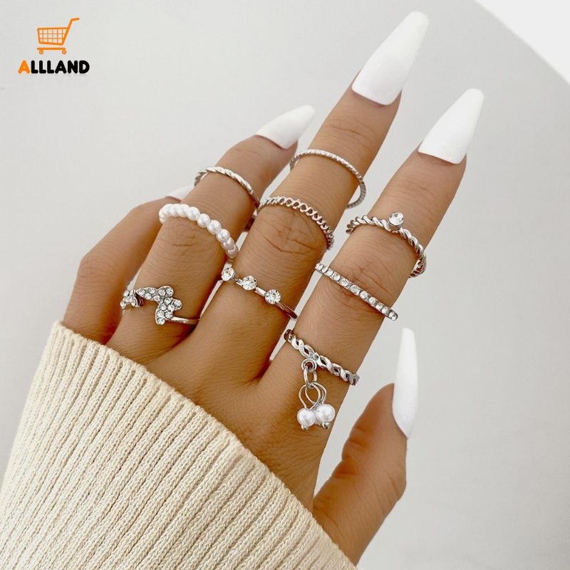 Conjunto De Anillos De Mariposa Huecos De Moda/Elegante Anillo De Dedo De  Perlas De Cristal Vintage Chapado En Gótico Diamantes De Imitación Simple  Joyería