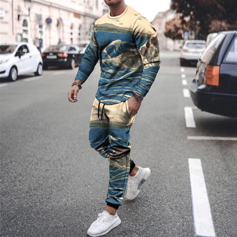 Conjunto Deportivo Para Hombre Sudadera 3D Con Diseño De Manga