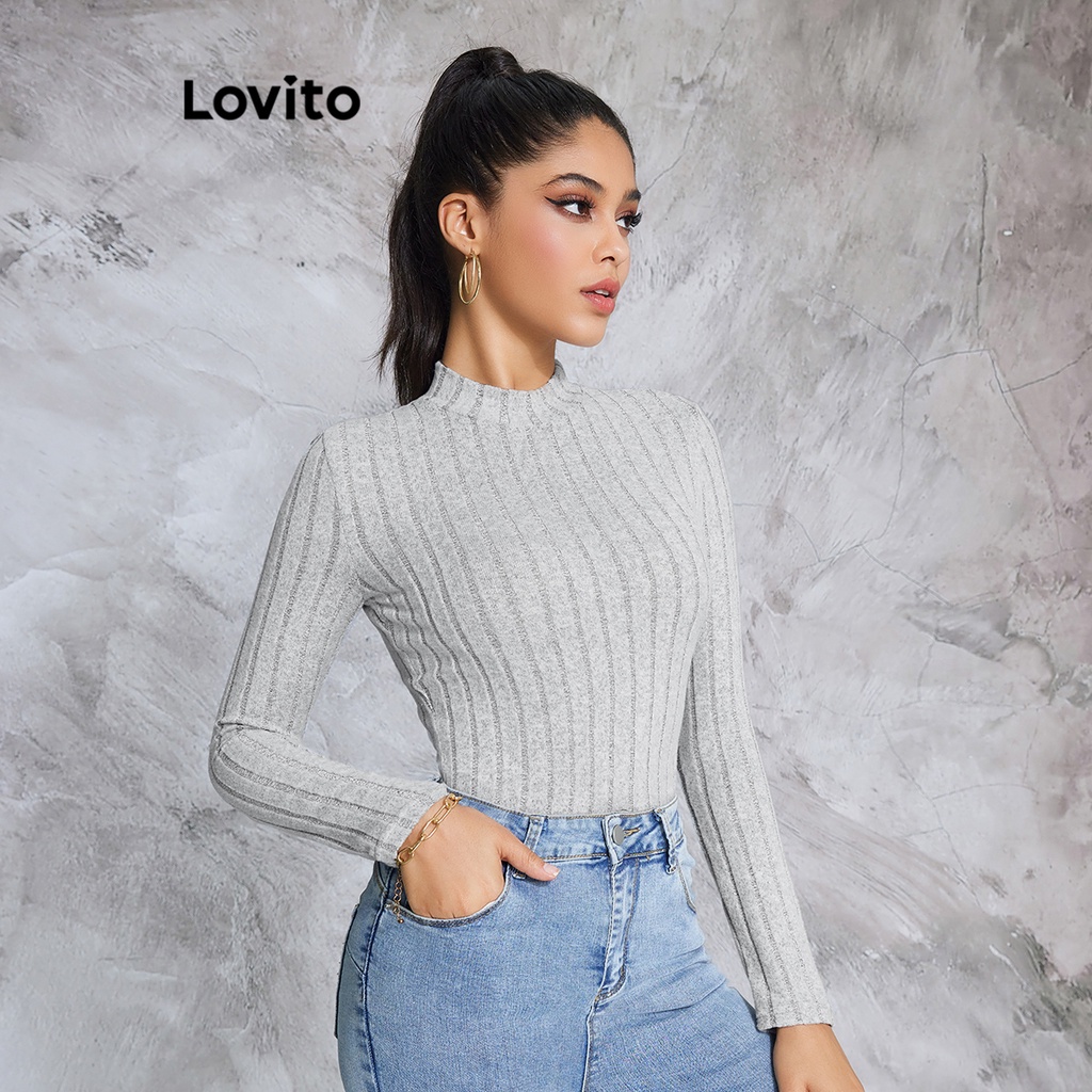 Lovito Camiseta B Sica Casual Lisa Para Mujer Lbe Gris Shopee