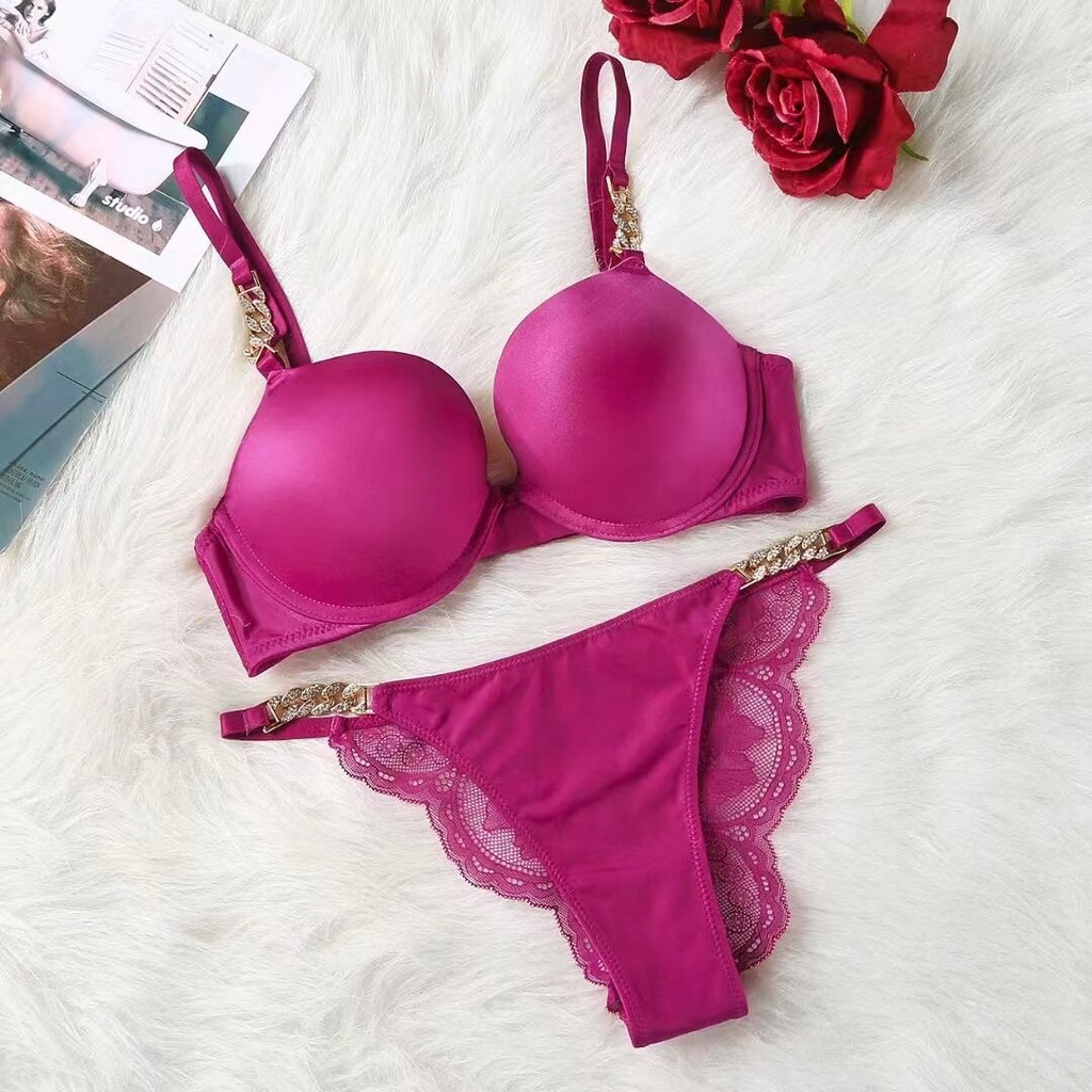 Victoria Secret 2 Piezas Conjunto De Lenceria Para Mujer VS Diseno De Marca Ropa Interior De Diamante De Lujo Comoda Sin Costuras Push Up Bralette