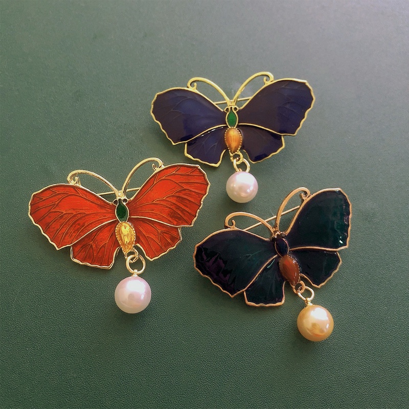 Broches Elegantes De Mariposa Esmalte Perla Para Mujer Moda