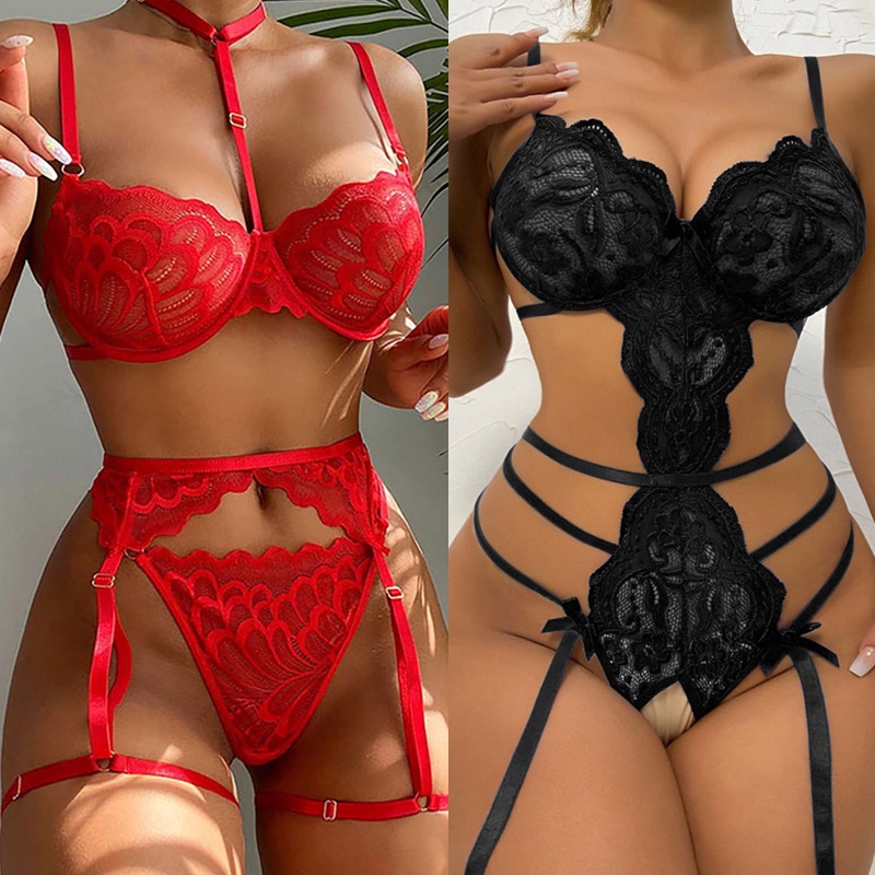 Conjunto De Lencería Erótica Y Sexy Para Mujer Sujetador De Realce Conjunto De Liga Con