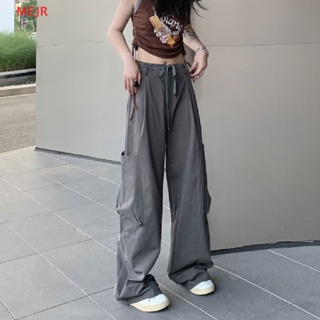 Pantalones de trabajo de tubo recto suelto de pierna ancha para mujer,  estilo casual, color sólido, cintura alta, con múltiples bolsillos