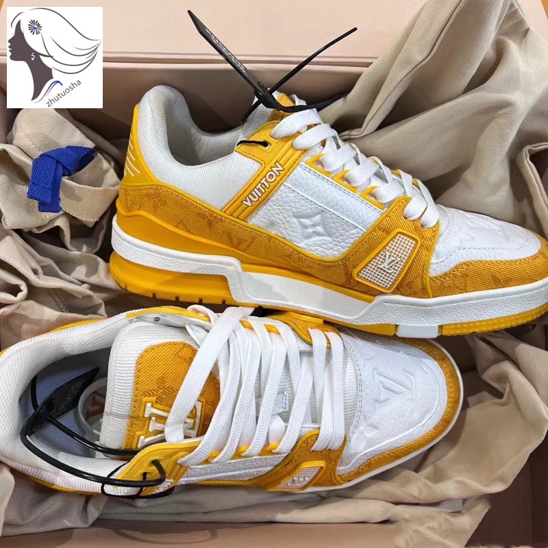 2023 Real Shot Louis Vuitton Trainer Lv blanco amarillo bajo parte superior zapatos  casuales Unisex zapatos de tenis