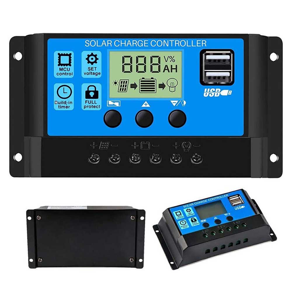 Dual USB Solar Panel Battery Charge Controller 12V/24V LCD Display ...