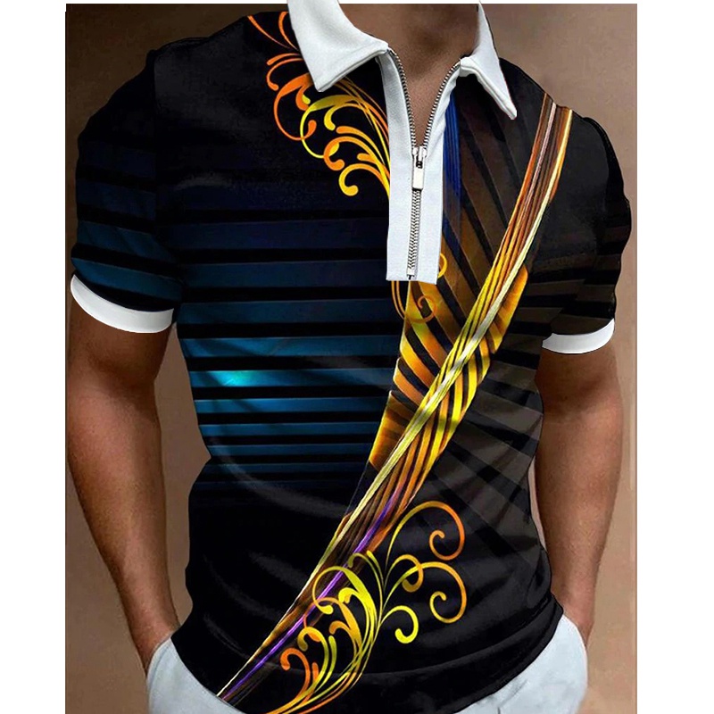 Polo para hombre, camisa de Golf, Polo con cremallera, estampado