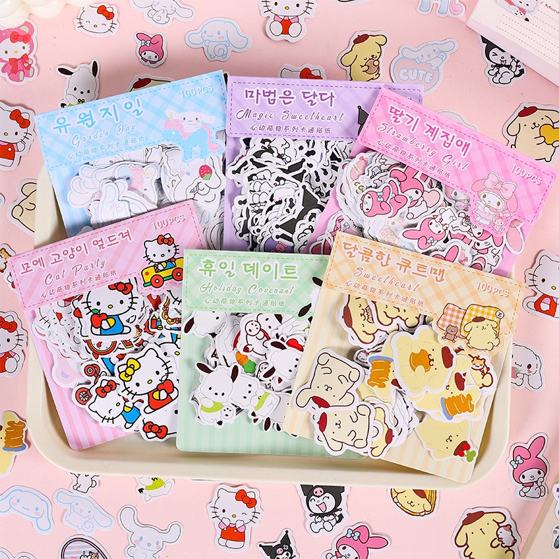 100 Piezas Sanrio Manual De Dibujos Animados Pegatinas De Papel De Los ...