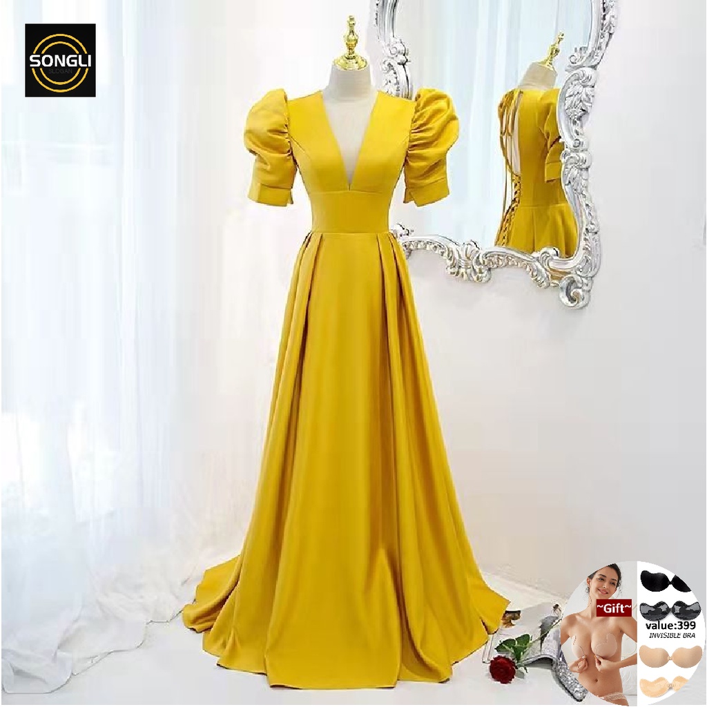 Vestido amarillo con discount dorado