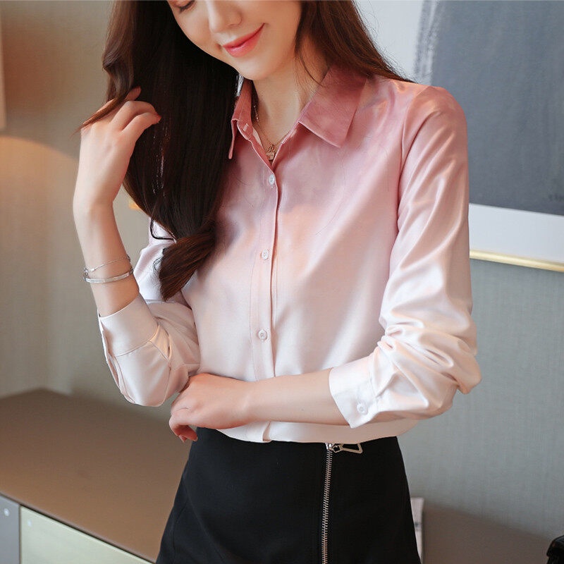 Camisas De Seda Para Mujer Blusa De Manga Larga De Oficina Moda Elegante  Básico