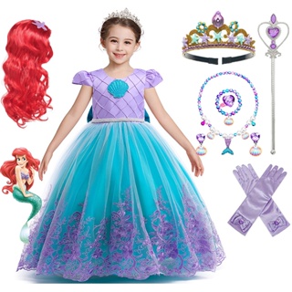 Disfraz de princesa sirena para niñas pequeñas, disfraz de Ariel con  accesorios, fiesta de cumpleaños, Halloween para niños