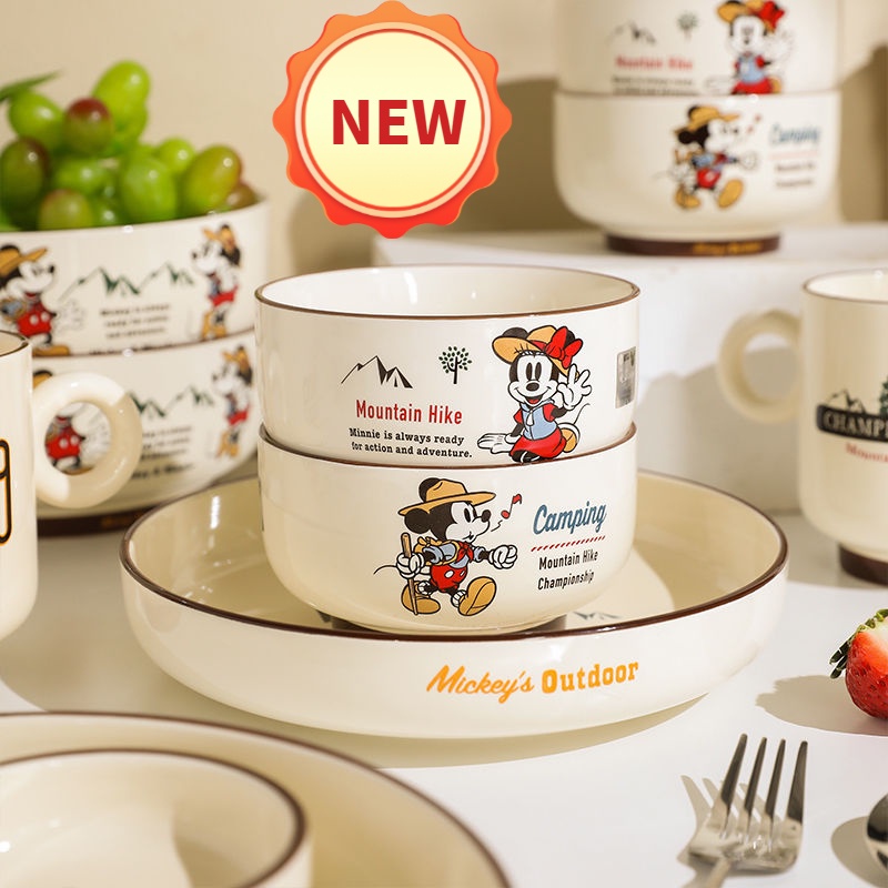 Disney-vajilla de cerámica de dibujos animados de Mickey Mouse y Minnie,  tazón de arroz, tazón