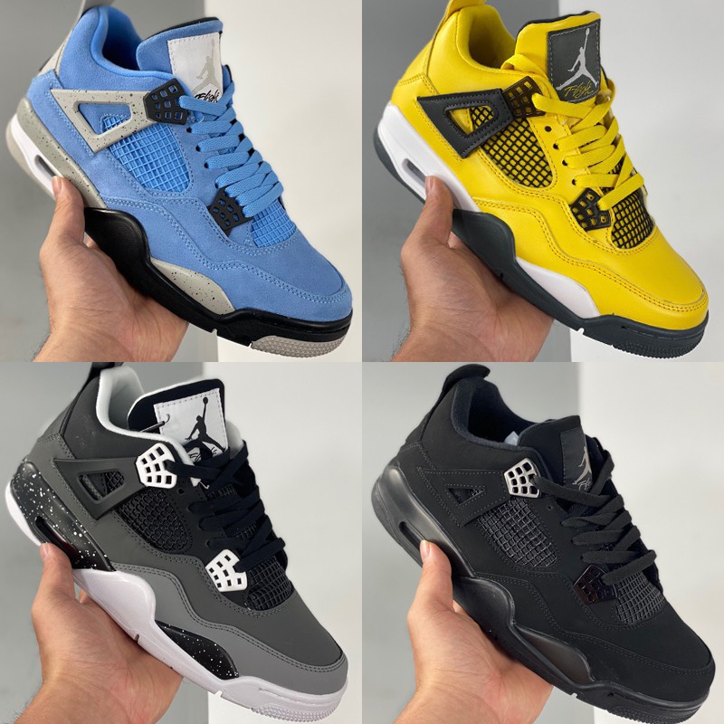 Air Jordan 4 retro Universidad Azul Zapatos De Baloncesto aj4 Rayo Miedo pack Gato Negro Militar Hombres Zapatillas De Deporte Al Aire Libre