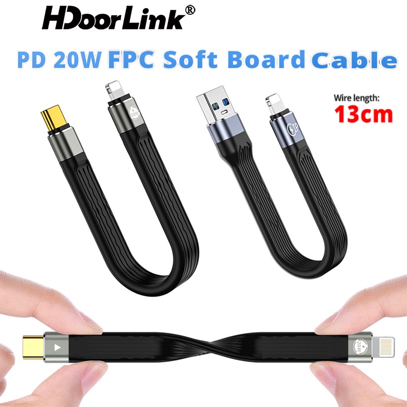 HdoorLink PD 20W Cable De Carga Rápida Tipo C A IOS 2.4A USB Sincronización  De Datos De Luz FPC Corto Suave Para i-Phone