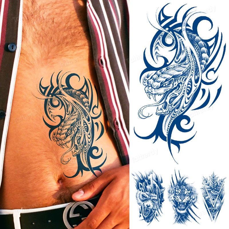 Pegatina De Tatuaje Temporal Semi-Permanente De Larga Duración Para Hombres  Arte Corporal De Hierbas De Jugo De Tinta Tatuajes Impermeables Dragón León