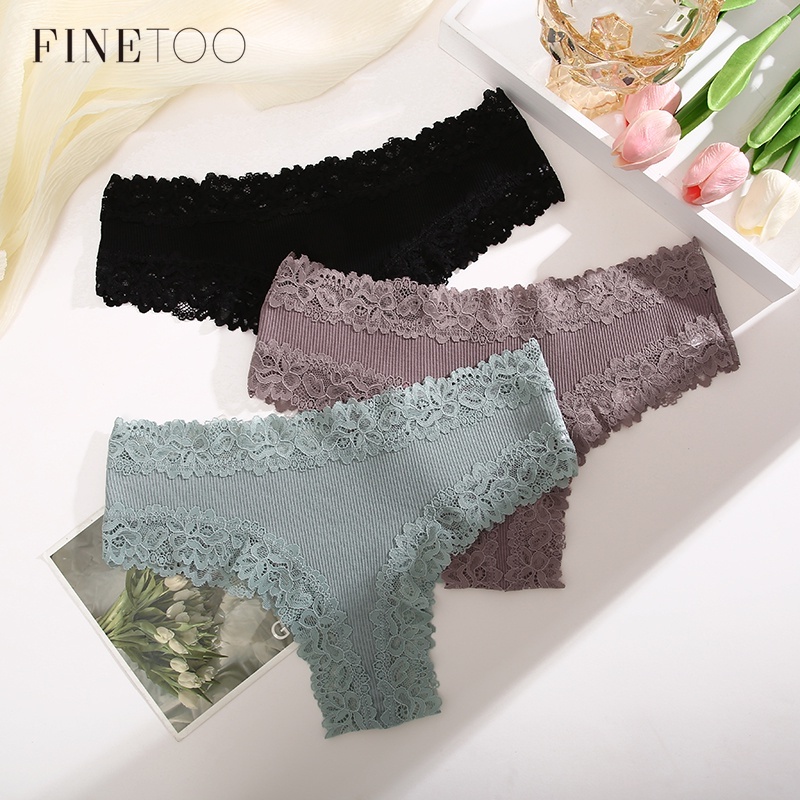 FINETOO 2 Unids/set Panty Cintura Alta Mujeres Floral Encaje