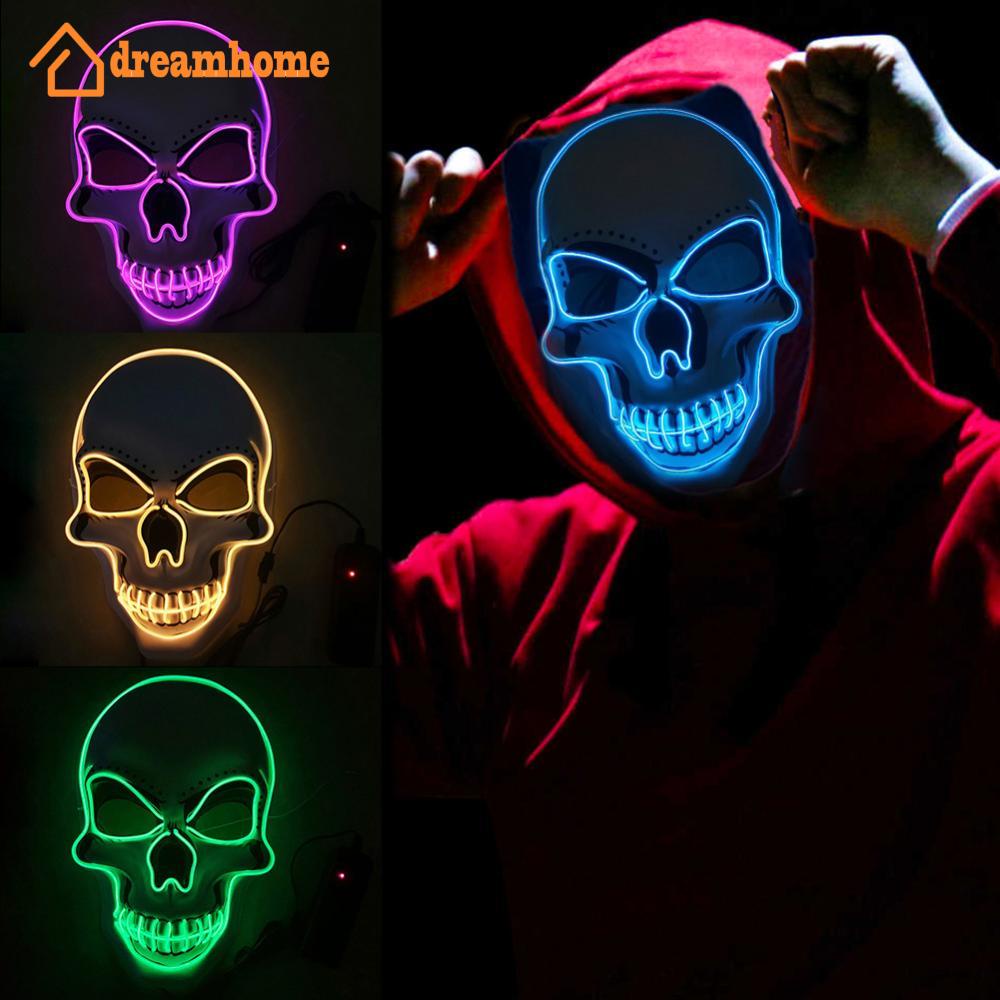 Dreamhome 1pc Cráneo Led Máscara De Mascarada Máscaras De Neón Luz Brilla En La Oscuridad Terror 