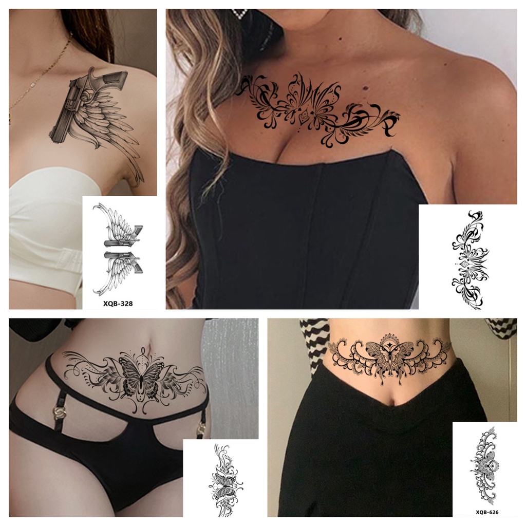 Pegatina De Tatuaje 3D Temporal Impermeable Para Mujeres Mariposas Pluma  Pecho Cintura Cubierta Cicatriz Arte Corporal Falso | Shopee Colombia