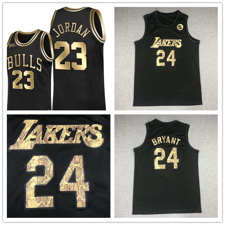 nba lakers 24 # kobe negro oro jersey baloncesto uniforme jersey