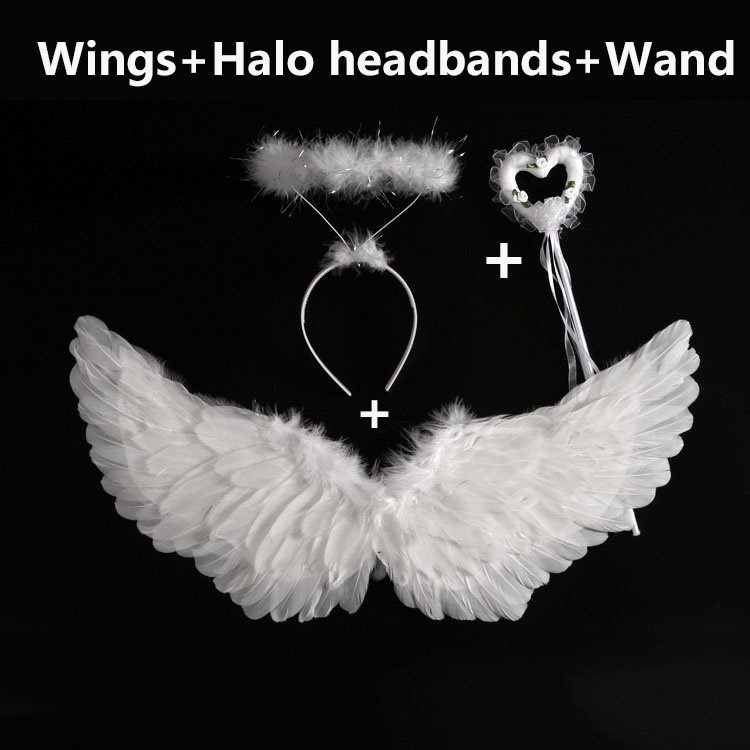 Disfraz De Ala Blanca Con Halo Y Varita De Ángel, Ala Blanca De Plumas Para  Niñas, Alas De Ángel Para Halloween, Suministros De Cosplay De Carnaval