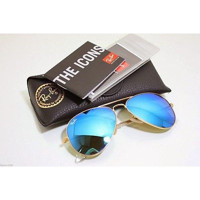 Auténtico aviator RB3025 Mujer Hombre Oro/Azul Cristal Espejo Gafas De Sol | Shopee Colombia