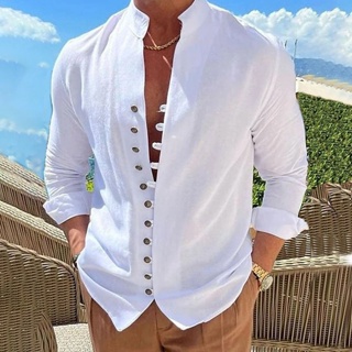 Camisa Casual Elegante Manga Larga Para Hombre Camiseta De Algodón Cuello  Alto