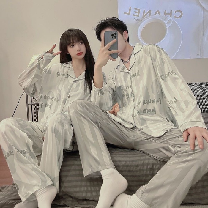 Moda Coreana Mujeres Hombres Talla Grande M 3XL Seda Saten Manga Larga Pijama Conjunto Ropa De Dormir Mujer Hombre Parejas Pijamas Traje Shopee Colombia
