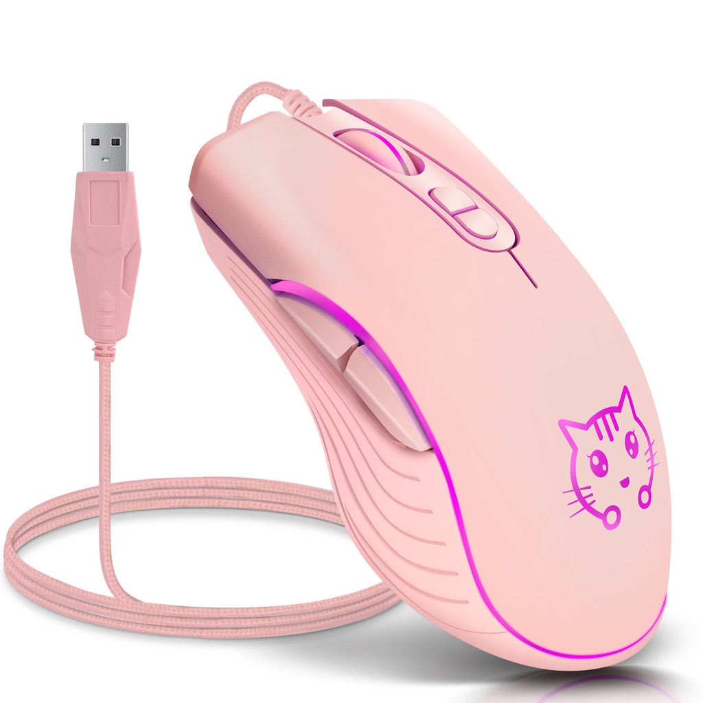 Ratón Para Juegos Con Patrón De Gato Rosa Con Cable DPI Ajustable 800 ...