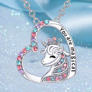 Collar De Unicornio De Plata Para Mujer Niña Cadena De Acero Inoxidable  Cristal