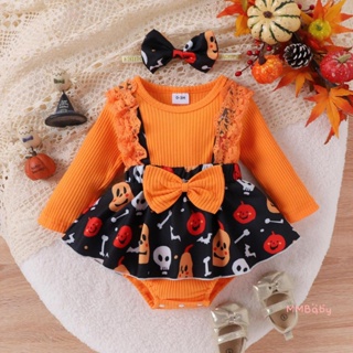0-18 meses Bebé Niña 1ª Fiesta de Halloween Romper Vestido de calabaza  Diadema Conjuntos de atuendos Regalos