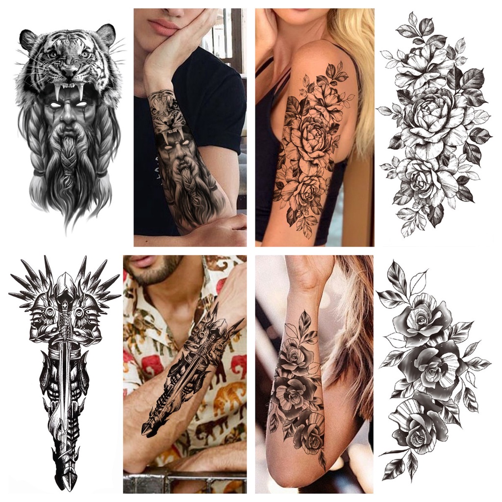 Manga De Pegatina De Tatuaje Impermeable De Brazo Completo Para Hombres  Mujeres León Tigre Flor Temporal Tótem Negro Realista Tatuajes Falsos |  Shopee Colombia