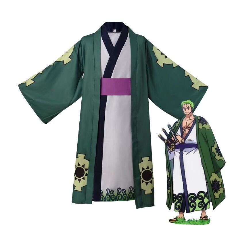 One Piece Roronoa Zoro Costume Cosplay Kimono Robe Completo