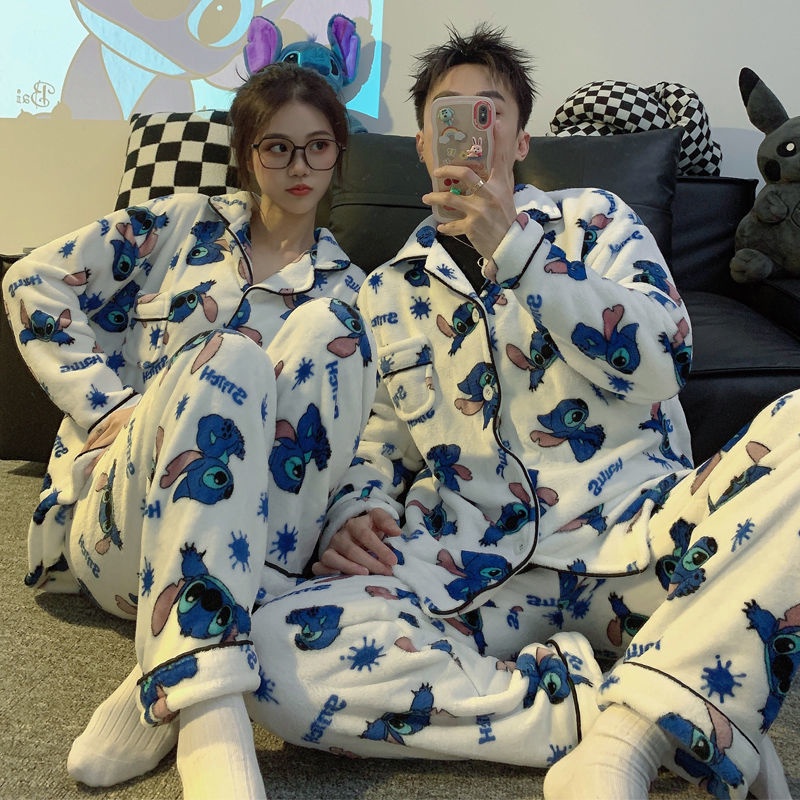 Pijama Stitch Pijamas Japonés ins Coral Fleece Pareja Mujer