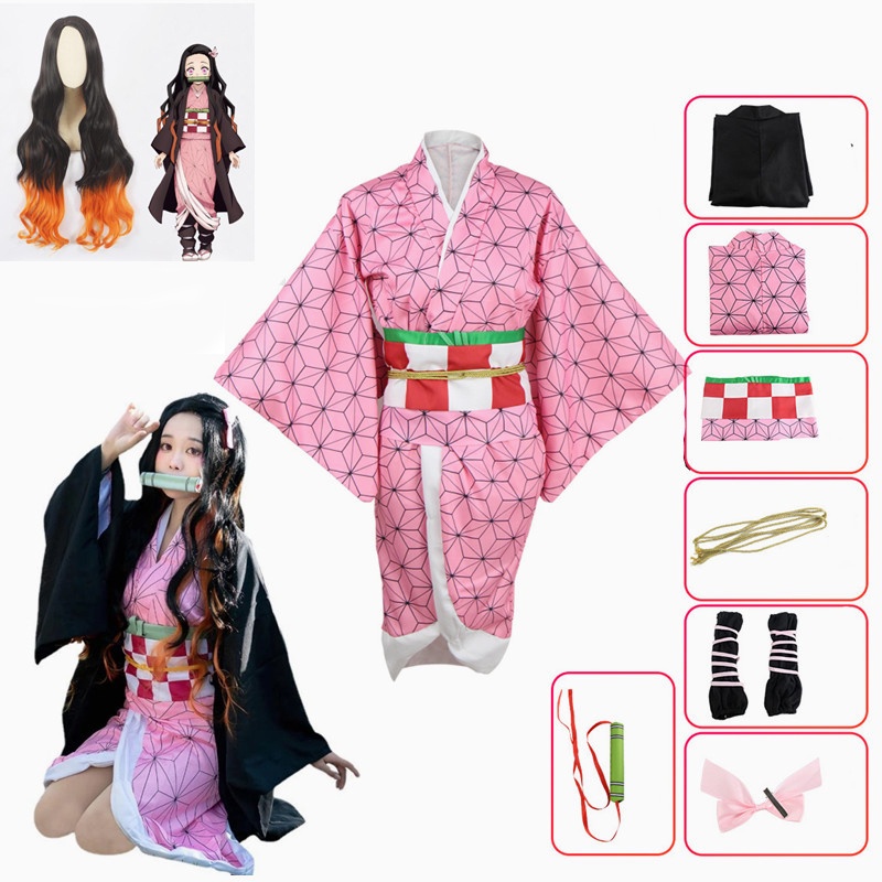 Anime Demon Slayer Kamado Nezuko Cosplay Kimetsu No Yaiba Disfraz Kimono Uniforme Conjunto De