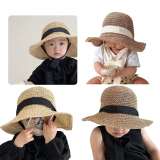 Comprar Sombrero de paja de verano para niños, gorra de cubo, lazo de  encaje Simple, sombrero de paja plano, gorras de princesa de encaje Panamá