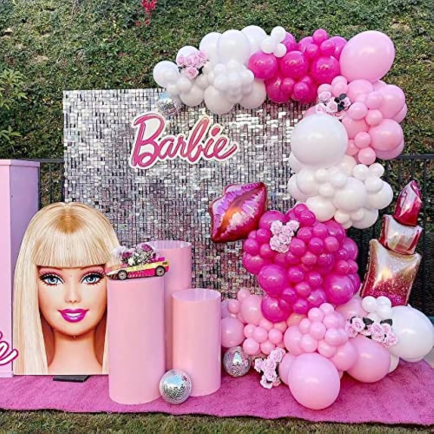 Decoraciones de fiesta de cumpleaños de niña rosa, telón de fondo de fiesta  de cumpleaños de niña rosa, telón de fondo con temática de princesa, kit