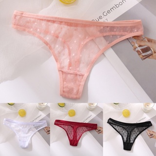 Bragas de encaje sexy de lujo para mujer, transparente, hueco, cintura  baja, sin costuras, ropa interior sexy para mujer (vino-@, L)