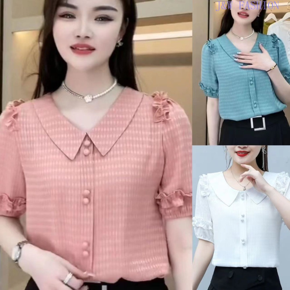 Señoras con estilo Mujeres Botón Cuello vuelto Gasa Camisa lisa