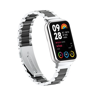 Para Xiaomi Mi Band 8 Active Correa de reloj de acero inoxidable con tres  cuentas +