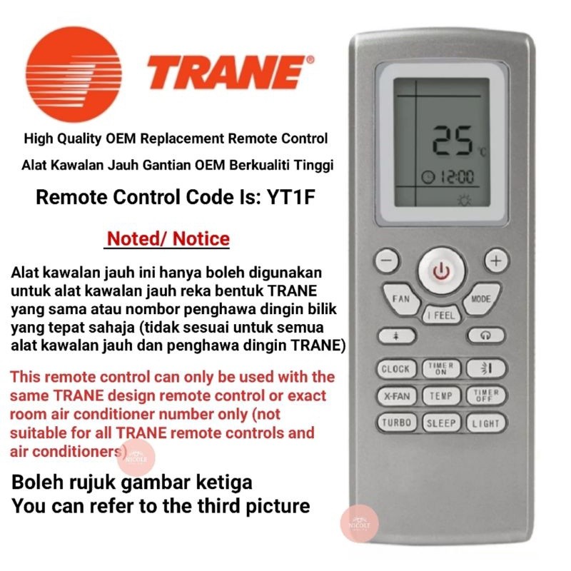 Trane Aire Acondicionado Mando A Distancia De Repuesto YT1F | Shopee ...