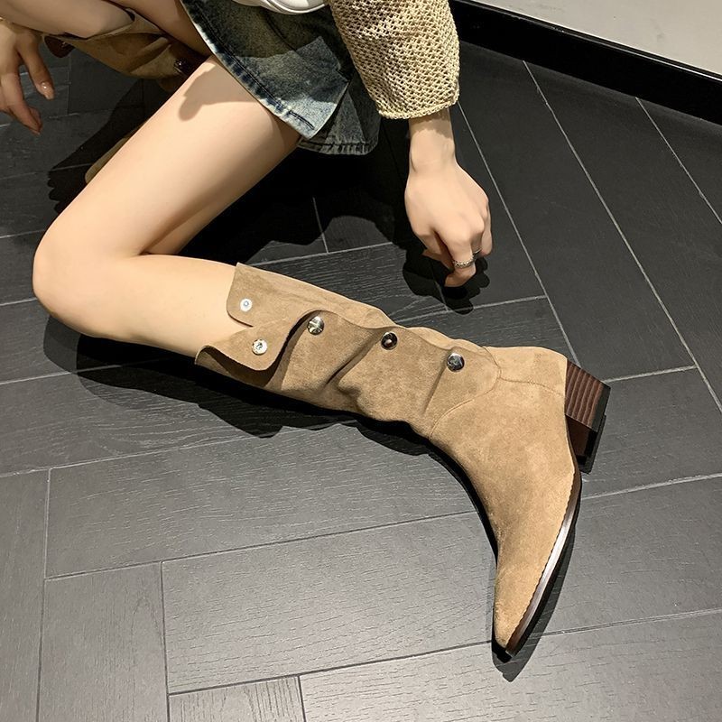 Botines De Tacón Block Con Purpurina Para Mujer - Punta Puntiaguda Y Cremallera Lateral