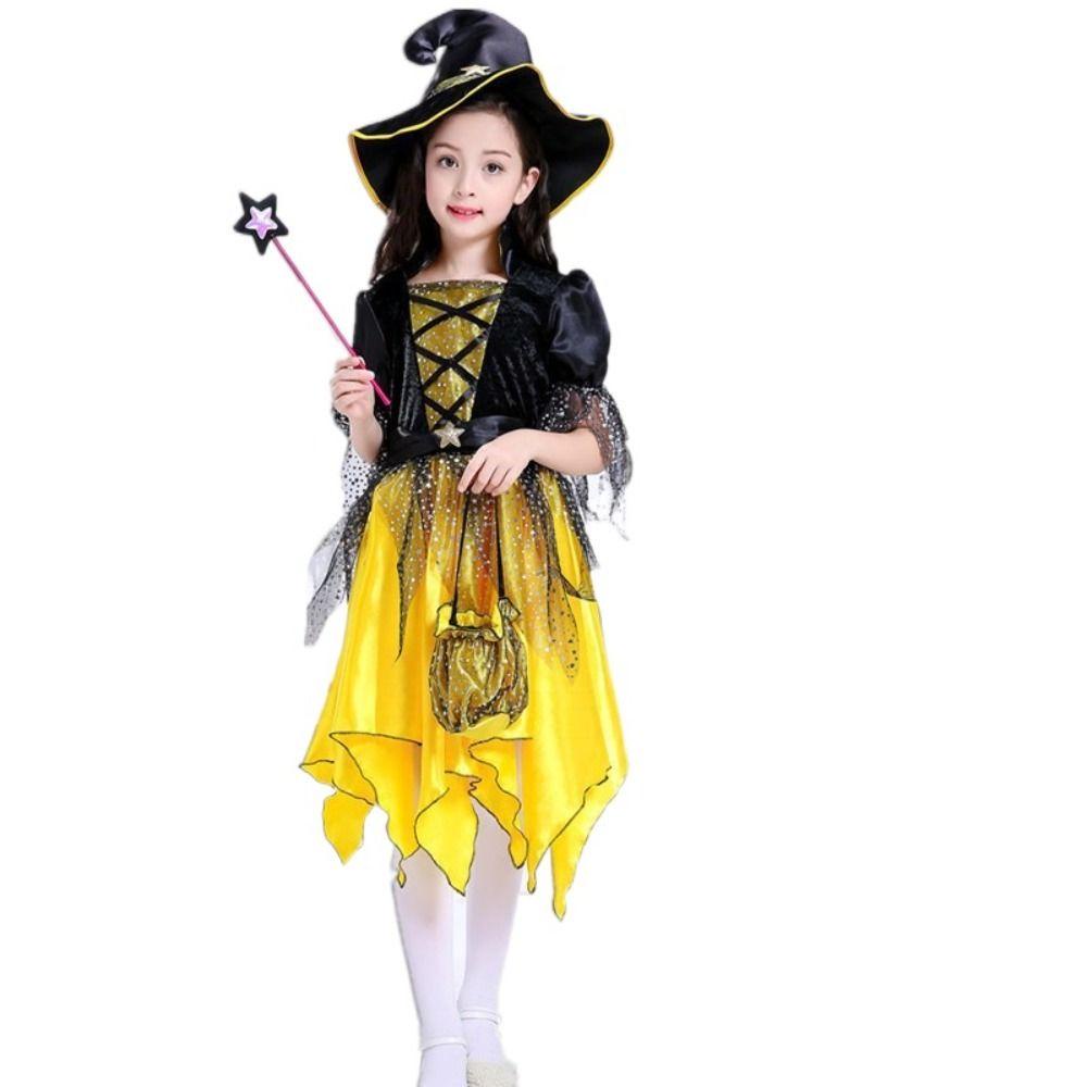 Disfraz De Bruja Luminosa Para Niña | Incluye Vestido, Sombrero, Varita Y Bolsa | Tallas De 4 A 12 Años | Con Luces LED Y Pilas Incluidas