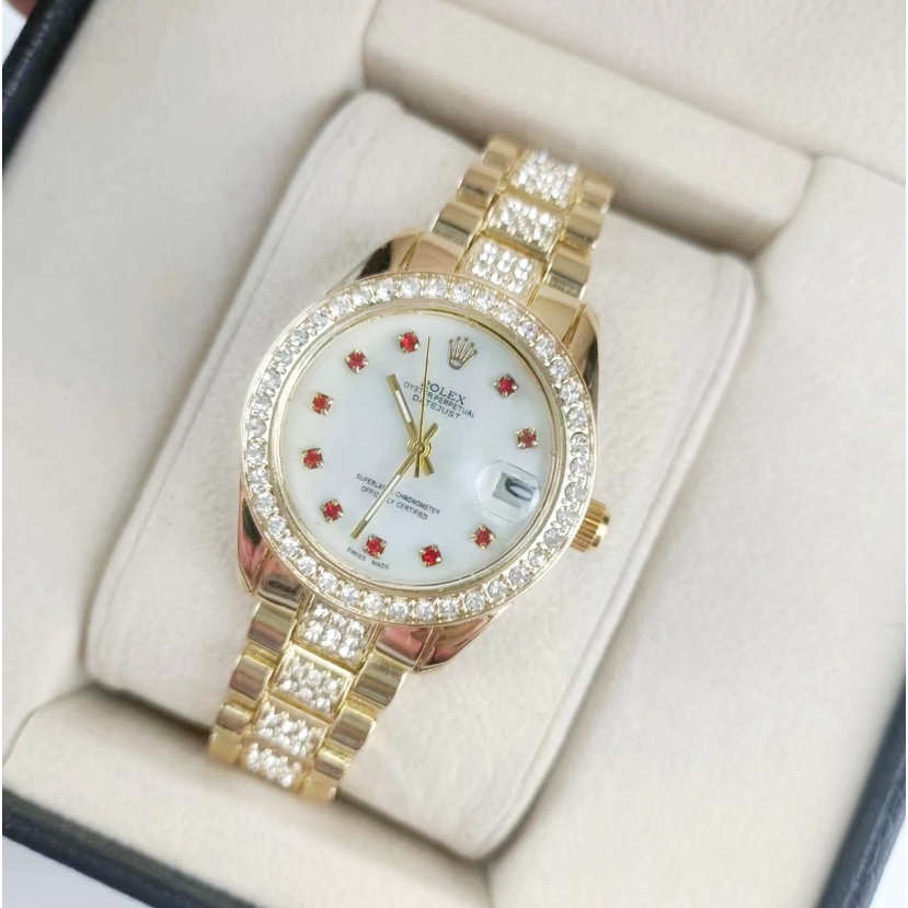 Rolex Lujo Correa De Reloj De Diamantes De Acero Inoxidable De Cuarzo Se oras Reloj