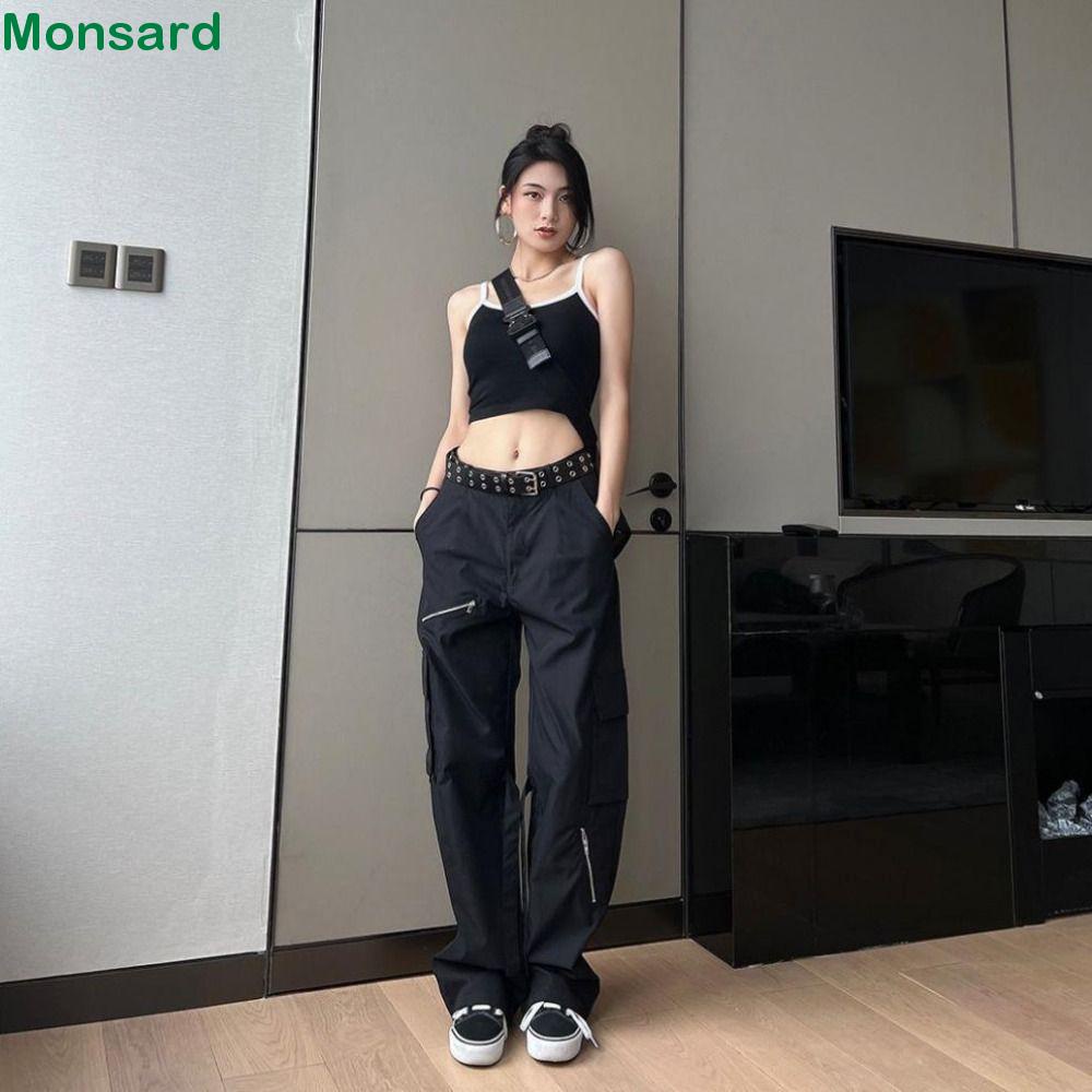 MONSAKB Mujeres Pantalones De Chándal , Cintura Alta Y2k Mujer Hip Hop ,  Harajuku Grandes Bolsillos Cordón Oversize Hombre Techwear Joggers