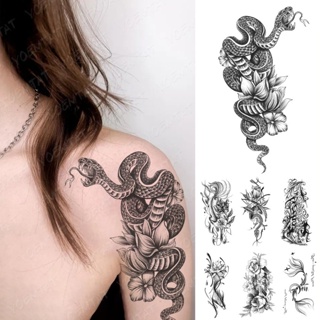 Mangas de tatuaje tribal para hombres, tatuajes temporales grandes de 8  hojas para mujeres, tatuajes de manga completa con tótem negro, tatuajes